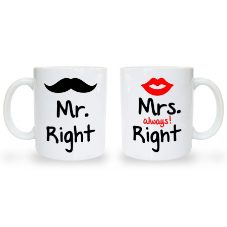 Kubki dla par zakochanych Mr. Mrs. Right 2szt.